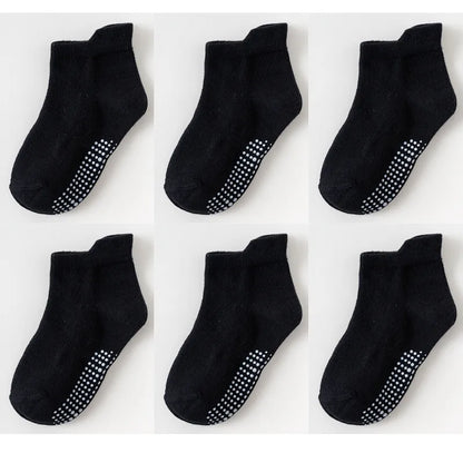 6 Pairs/Lot 0 to 6 Yrs Cotton Children's Anti-Slip Boat Socks for Boys Girl Low Cut Floor Kid Sock With Rubber Grips Four Season