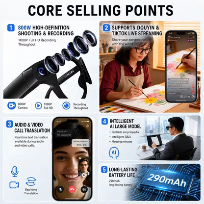 AI Smart Glasses with 8MP Camera and Real-Time Translation
