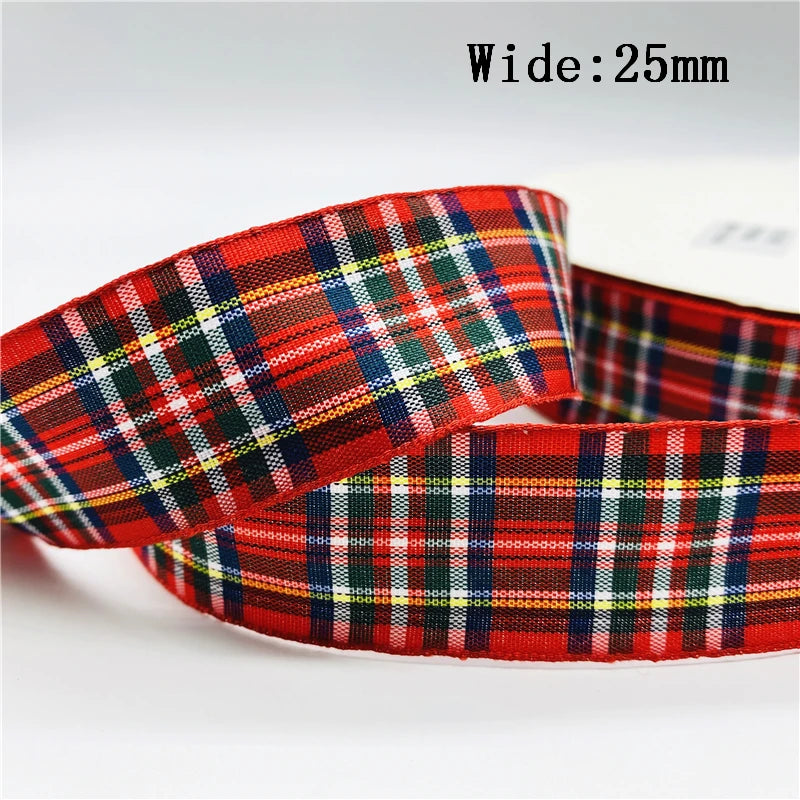 5yards/Lot 25mm Plaid Ribbon Christmas Decor Ribbon for Handmade Design Christmas Decoration DIY Gift Wrapping