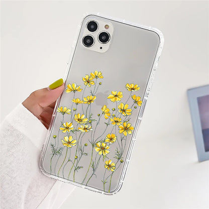 Clear Daisy Floral Printed TPU Phone Case for iPhone 15 Pro Max Shockproof 16 17