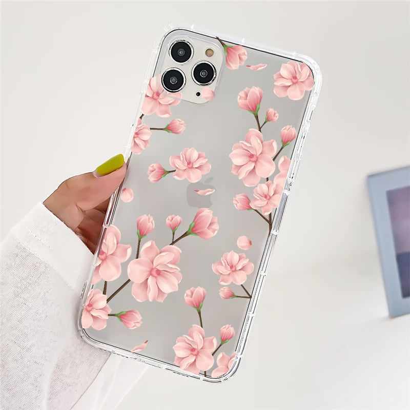 Clear Daisy Floral Printed TPU Phone Case for iPhone 15 Pro Max Shockproof 16 17