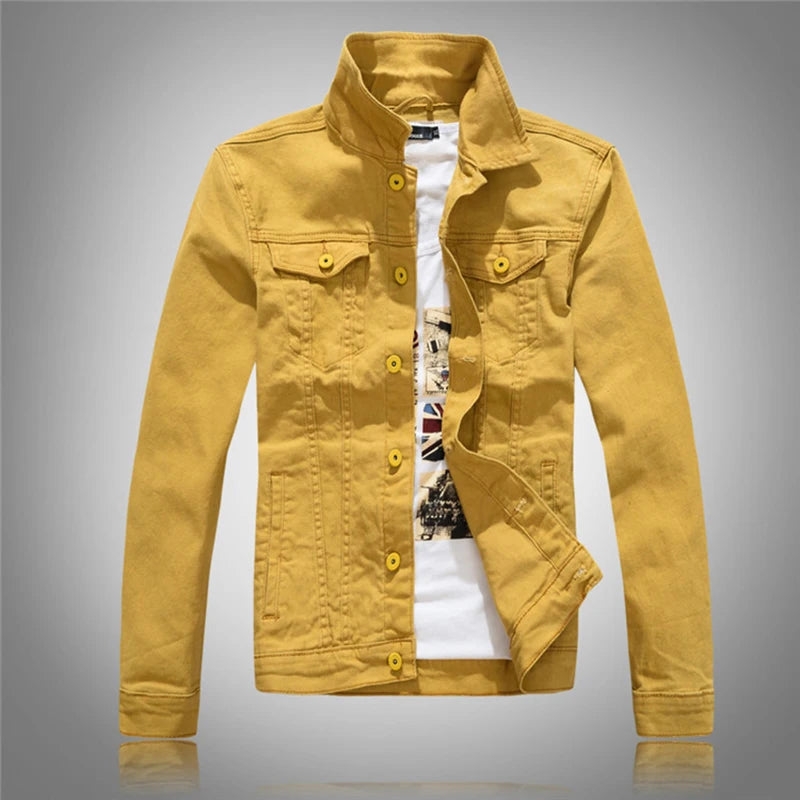 Jeans Coats Jacket Men's Korean Style Spring and Autumn Denim Jacket Slim Long-Sleeved Casual Denim Jacket Solid Color Young Boy