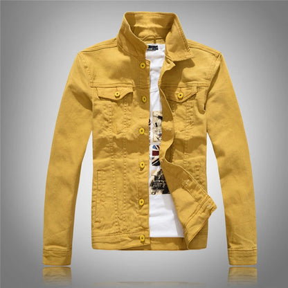 Jeans Coats Jacket Men's Korean Style Spring and Autumn Denim Jacket Slim Long-Sleeved Casual Denim Jacket Solid Color Young Boy