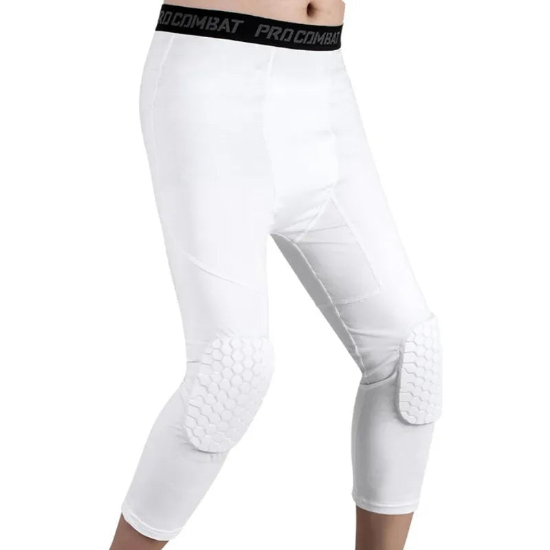 Safety Anti-Collision Basketball Shorts Men Fitness Training 3/4 Leggings With Knee Pads Sports 3XL Compression Trousers
