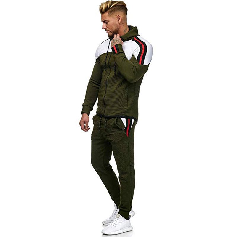 D201  Custom Color Blocking Men's Casual Tracksuit Trends High Quality Jogger Long Pants Hoodie Set Men Clothes