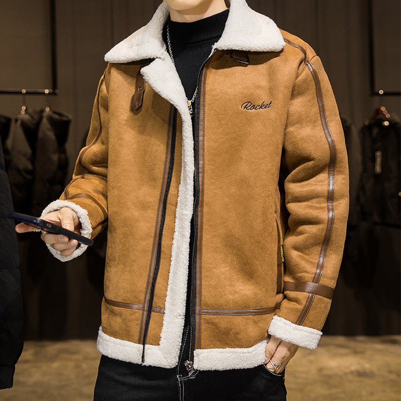 MJMU201 Cotton Coat Trend Thickening Motorcycle Cashmere Lamb Wool Jacket Plus Size Men's Clothing Cotton-Padded Jacket