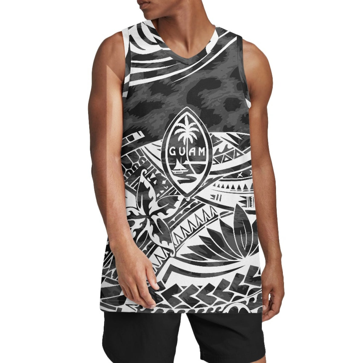 Sport Tank Top Men Basketball Jersey Clothes Polynesian Black and White Tribal Tattoo Totem Custom Sublimated Basketball Jersey