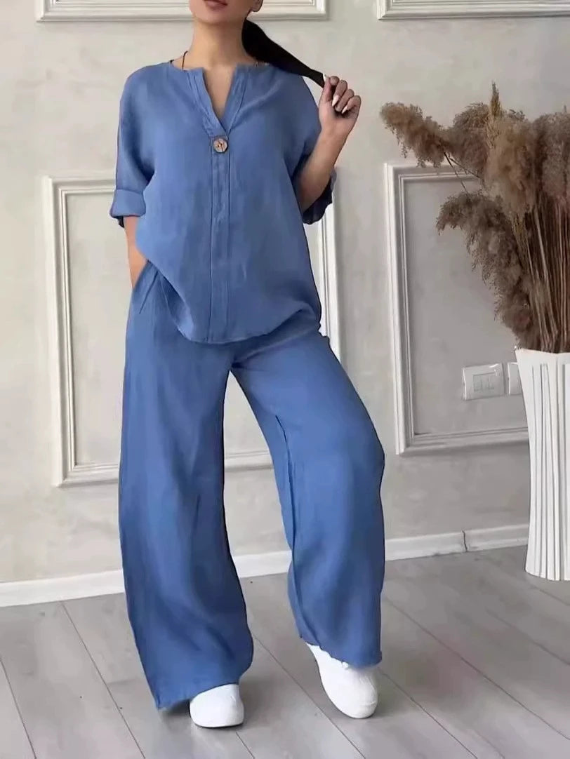 Fashion Women Cotton 2 Piece Set Long Sleeve