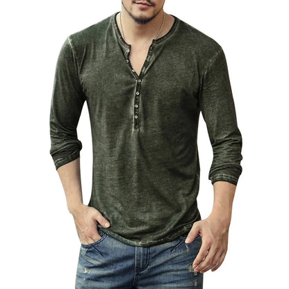 Men's Cotton V-Neck Long Sleeve Button Shirt Casual 5XL