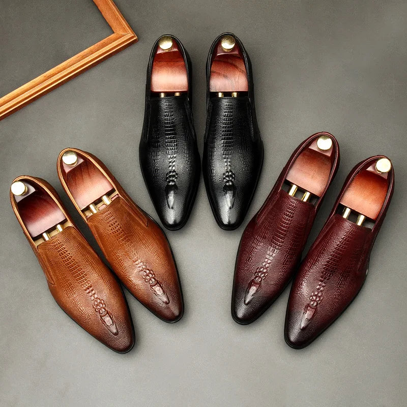 Handmade Mens Wedding Oxford Shoes Black Khaki Genuine Leather Brogue Men's Dress Shoes Slip on Business Formal Shoes for Men