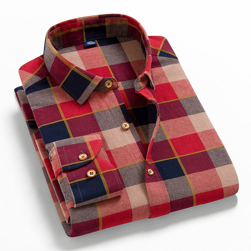 Men's Long Sleeve Plaid Cotton Shirt Casual Spring Autumn