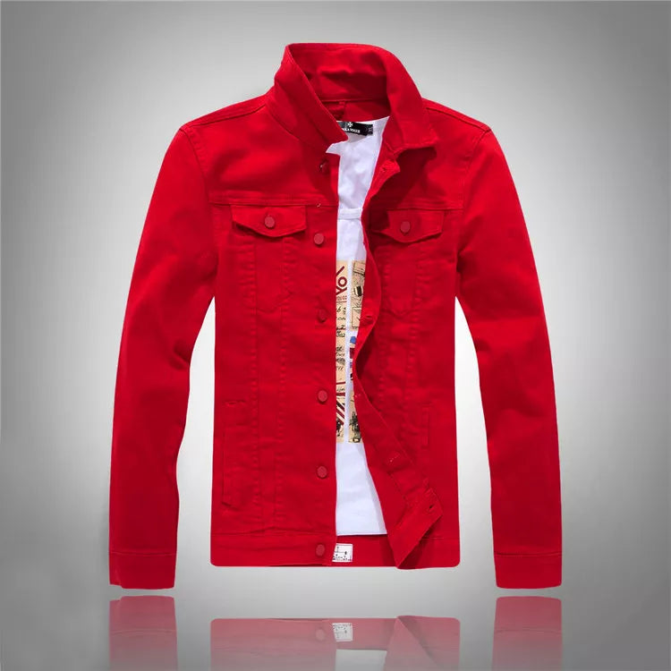 Jeans Coats Jacket Men's Korean Style Spring and Autumn Denim Jacket Slim Long-Sleeved Casual Denim Jacket Solid Color Young Boy