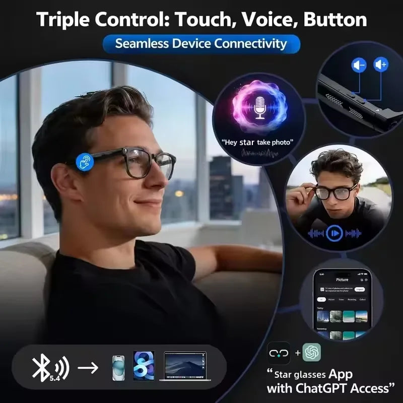 AI Smart Glasses with 8MP Camera and Real-Time Translation