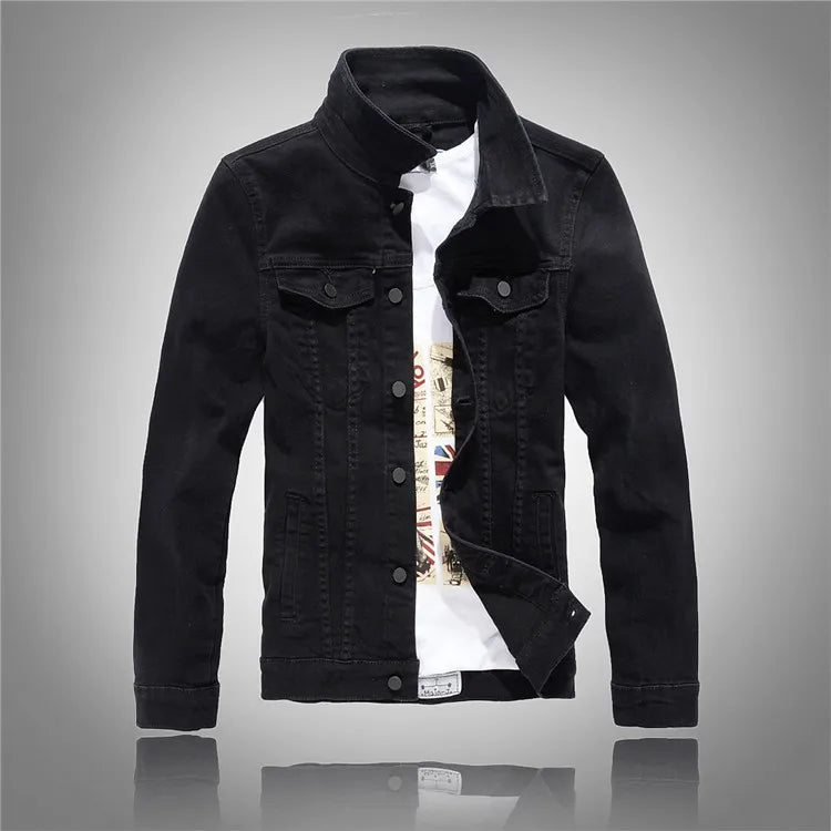 Jeans Coats Jacket Men's Korean Style Spring and Autumn Denim Jacket Slim Long-Sleeved Casual Denim Jacket Solid Color Young Boy