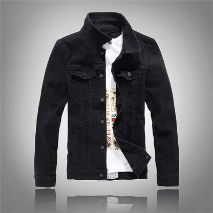 Jeans Coats Jacket Men's Korean Style Spring and Autumn Denim Jacket Slim Long-Sleeved Casual Denim Jacket Solid Color Young Boy