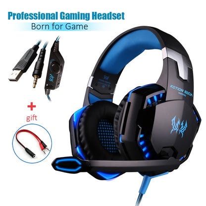 G2000 Gaming Headset Deep Bass Stereo Casque Wired Headphone Glowing Earphone With Microphone for PS5 PS4 XBOX PC Laptop