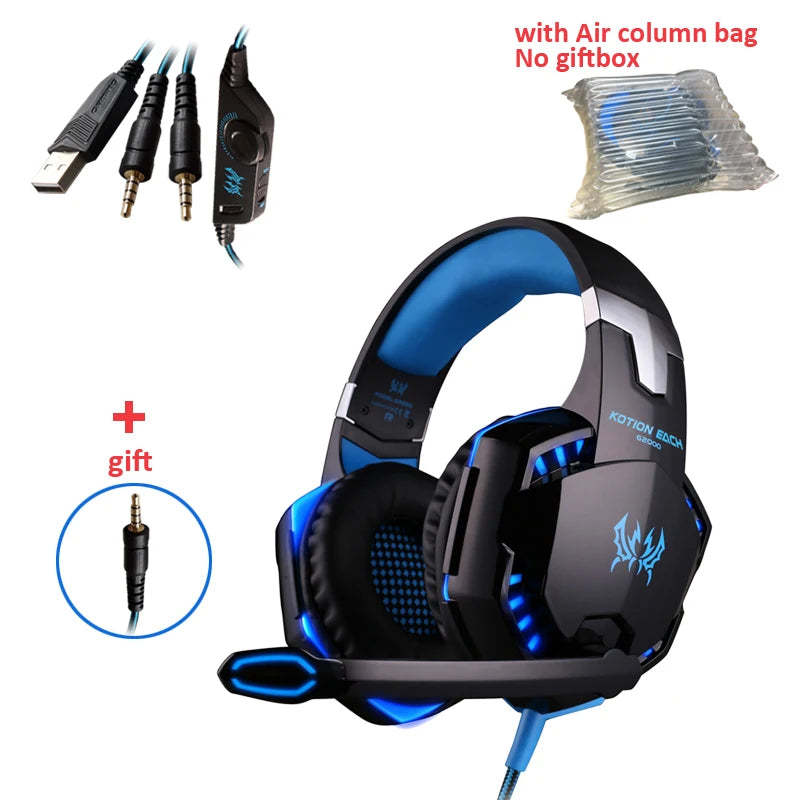G2000 Gaming Headset Deep Bass Stereo Casque Wired Headphone Glowing Earphone With Microphone for PS5 PS4 XBOX PC Laptop