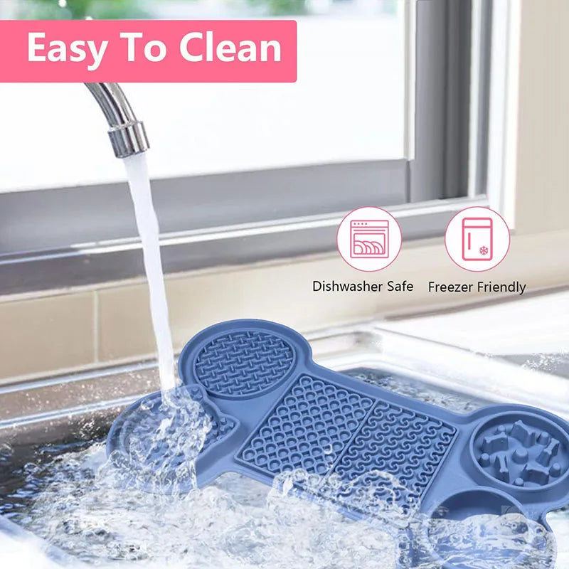 6 in 1 Dogs Slow Feeder Mat Bone Shape Dog Lick Mat Silicone Lick Mat Water Bowl With Suction