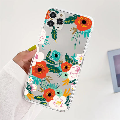 Clear Daisy Floral Printed TPU Phone Case for iPhone 15 Pro Max Shockproof 16 17