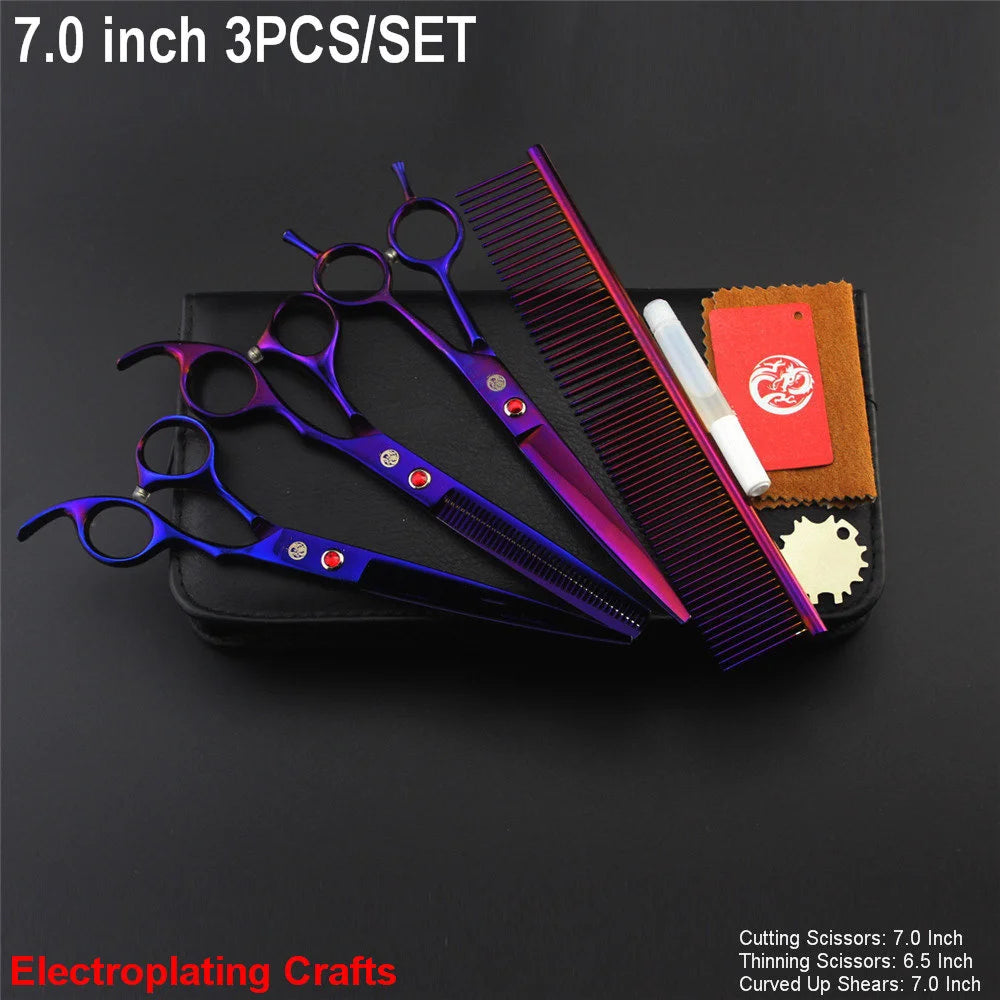 Brand Pet Grooming Scissors Set 7 8 Inch Professional Japan 440C Dog Shears Hair Cutting Thinning Curved Scissors With Comb Bag