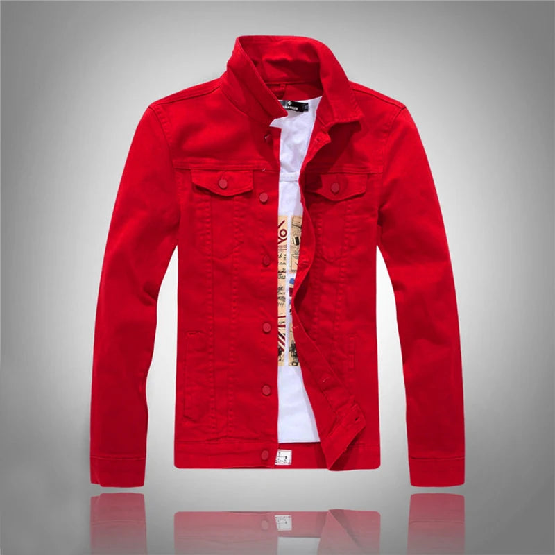 Jeans Coats Jacket Men's Korean Style Spring and Autumn Denim Jacket Slim Long-Sleeved Casual Denim Jacket Solid Color Young Boy