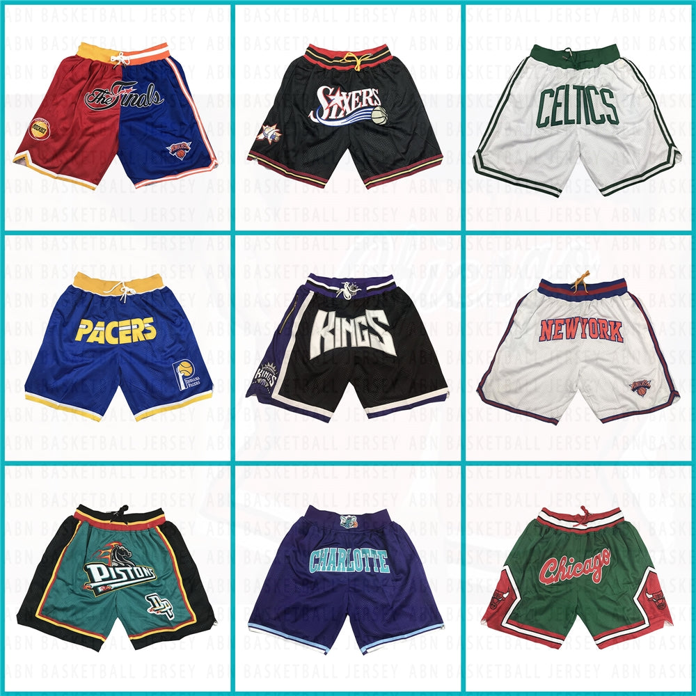Embroidery Basketball Shorts Retro Sweat Vintage Bulls Magic Heat All Star Basketball Wear Shorts Zipper Pockets Just Men Don