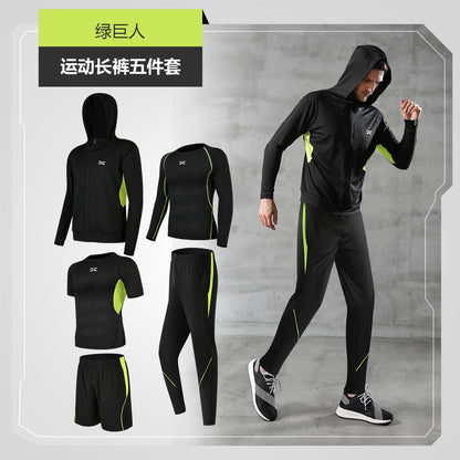 Dropshipping 5 Piece Men Workout Clothes Fitness Set Man Gym Basketball Sports Training Suit Wear