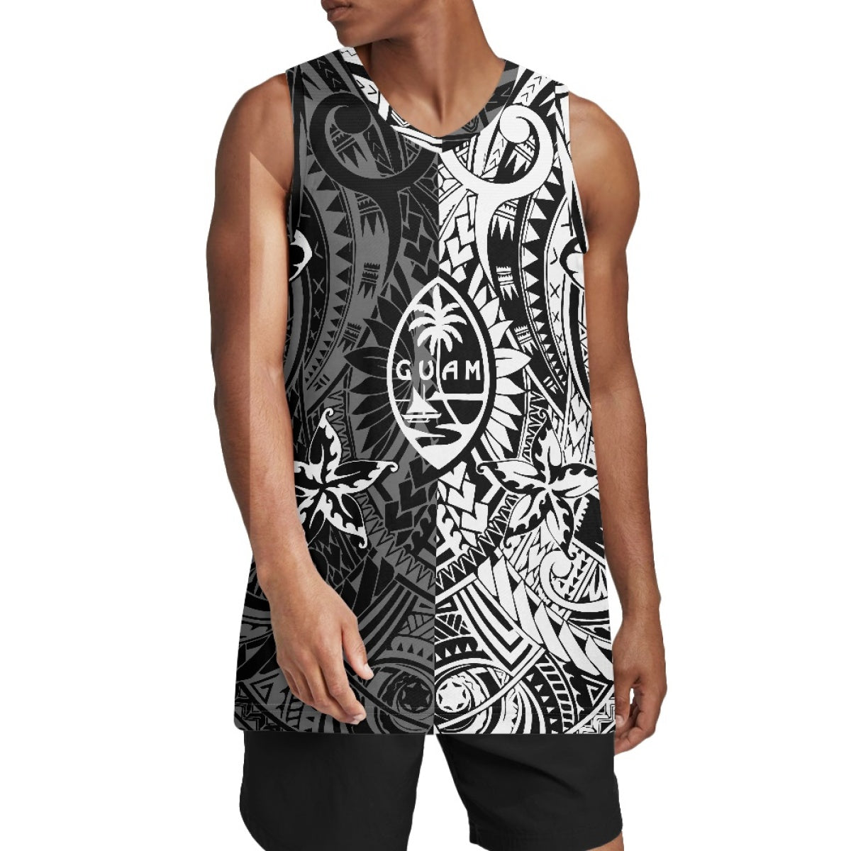Sport Tank Top Men Basketball Jersey Clothes Polynesian Black and White Tribal Tattoo Totem Custom Sublimated Basketball Jersey