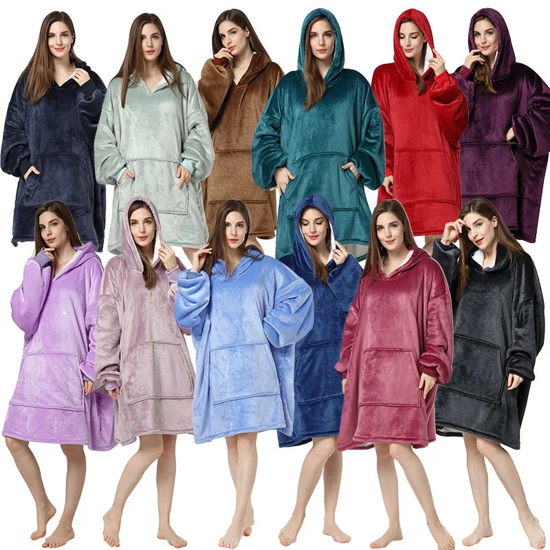 Sublimation Winter Pajamas Warm Hooded Blankets Wearable Blanket Oodie Oversized Hoodie Sherpa Custom Blanket Hoodie Oversized