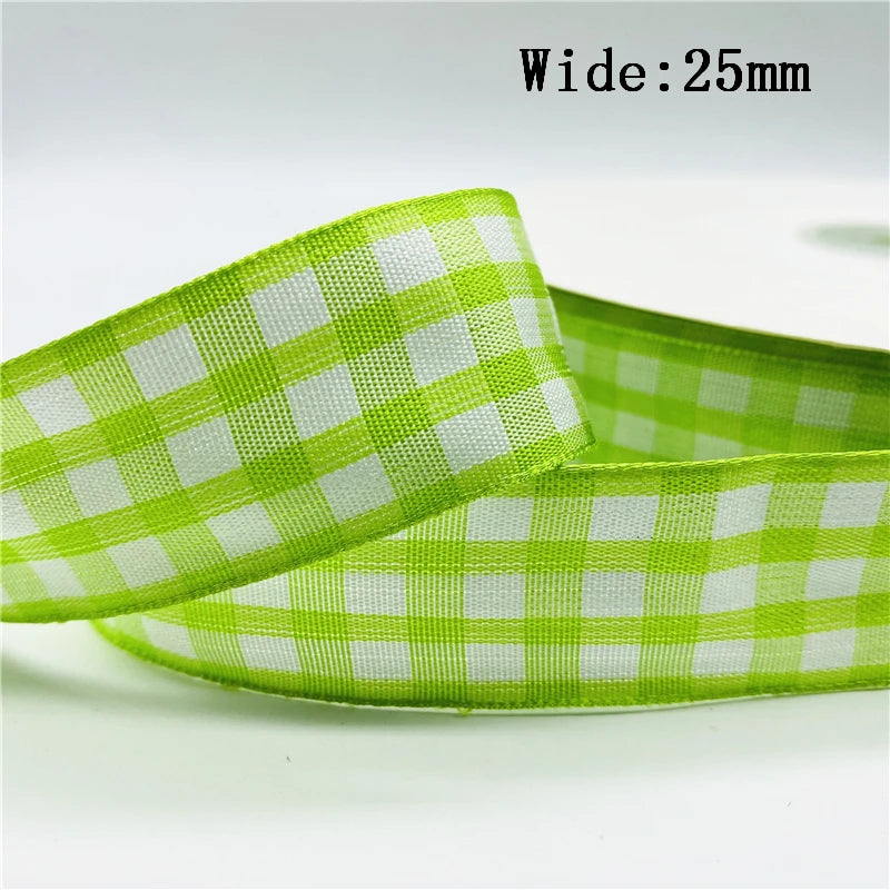 5yards/Lot 25mm Plaid Ribbon Christmas Decor Ribbon for Handmade Design Christmas Decoration DIY Gift Wrapping