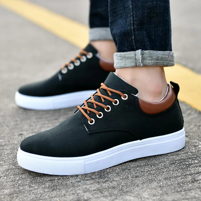 Fashion Canvas Men's Sneakers Black Lace Up Sping Shoes 2024 Classic Casual Vulcanized Shoes Size 46 47 Mens Spring Sport Shoes