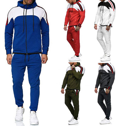 D201  Custom Color Blocking Men's Casual Tracksuit Trends High Quality Jogger Long Pants Hoodie Set Men Clothes