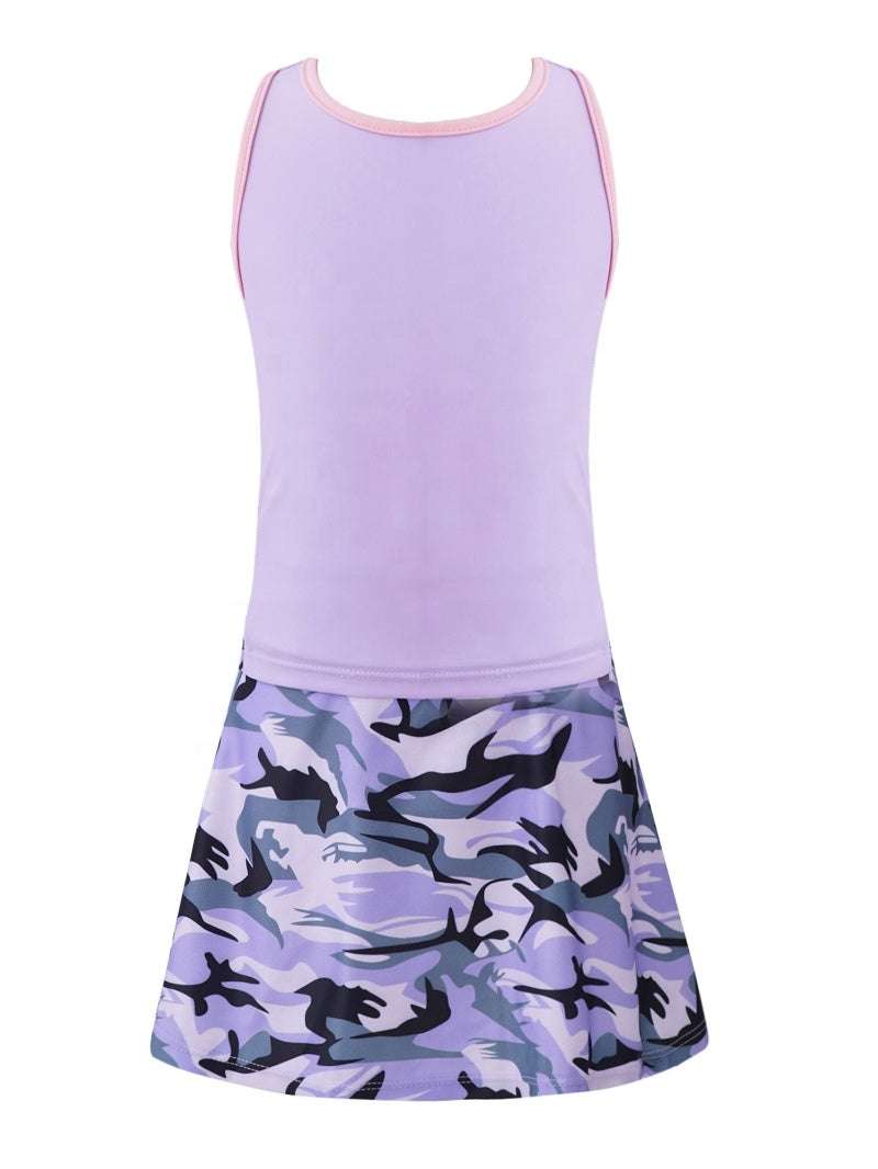 2Pcs Kids Sleeveless Top and Skirt Set Girls Tennis Suit for Running Gym Tennis Golf Sportswear