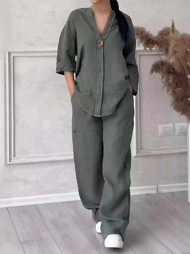 Fashion Women Cotton 2 Piece Set Long Sleeve