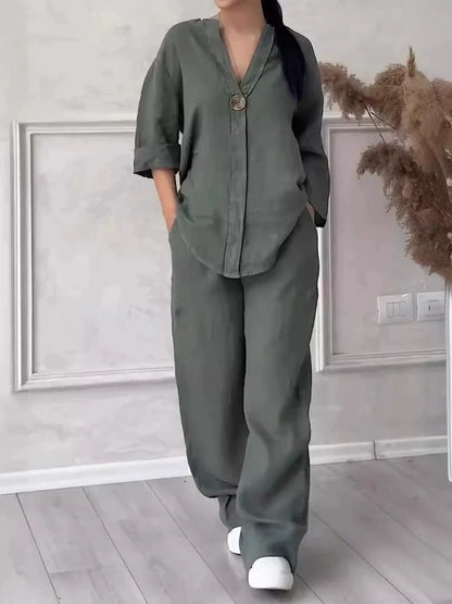 Fashion Women Cotton 2 Piece Set Long Sleeve