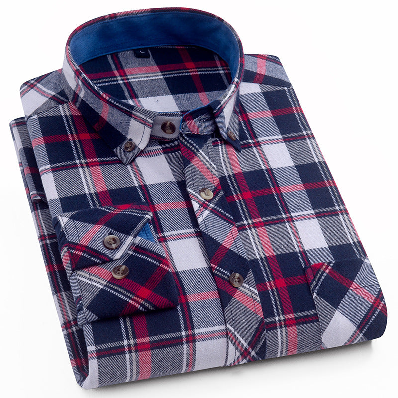 Men's Long Sleeve Plaid Cotton Shirt Casual Spring Autumn