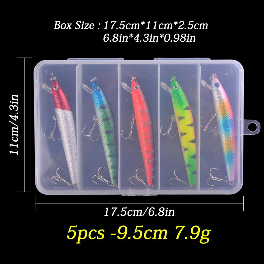 5pcs/Box 100mm Floating Popper Fishing Lure Set Artificial Hard Bait Lures Soft Rotating Tail Fishing Tackle Box