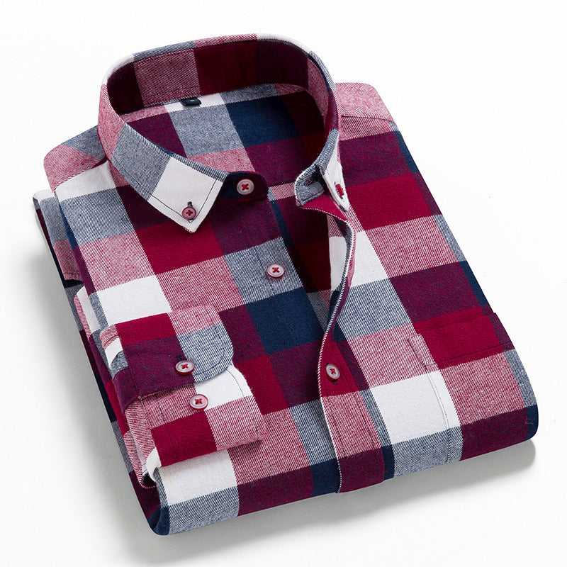 Men's Long Sleeve Plaid Cotton Shirt Casual Spring Autumn