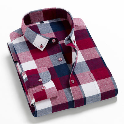Men's Long Sleeve Plaid Cotton Shirt Casual Spring Autumn