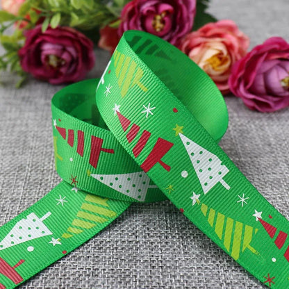 25mm 5 Yards Christmas Ribbon Printed Grosgrain Ribbon for Christmas Decoration Gift Wrapping Wedding Party DIY Hair Bows