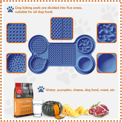 6 in 1 Dogs Slow Feeder Mat Bone Shape Dog Lick Mat Silicone Lick Mat Water Bowl With Suction
