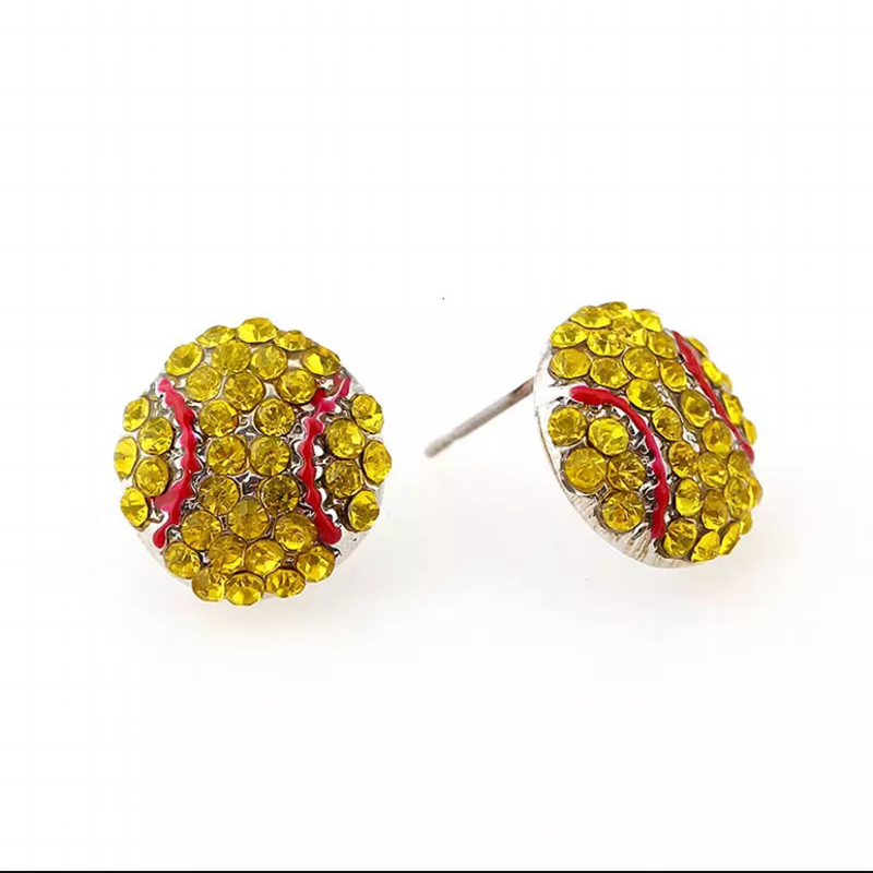Sport Basketball Volleyball Stud Earrings for Women Bling Baseball Softball Earrings Rhinestone Crystal Ear Jewelry
