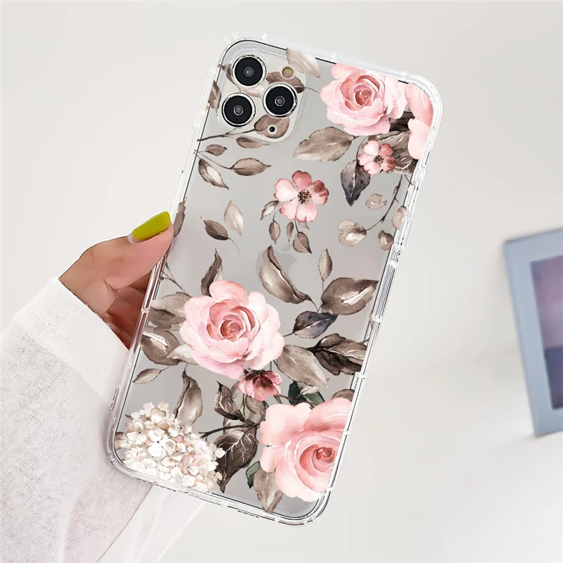 Clear Daisy Floral Printed TPU Phone Case for iPhone 15 Pro Max Shockproof 16 17