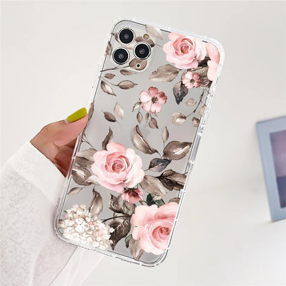 Clear Daisy Floral Printed TPU Phone Case for iPhone 15 Pro Max Shockproof 16 17
