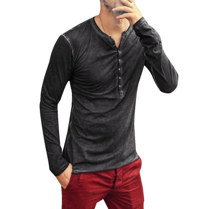 Men's Cotton V-Neck Long Sleeve Button Shirt Casual 5XL
