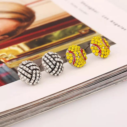 Sport Basketball Volleyball Stud Earrings for Women Bling Baseball Softball Earrings Rhinestone Crystal Ear Jewelry