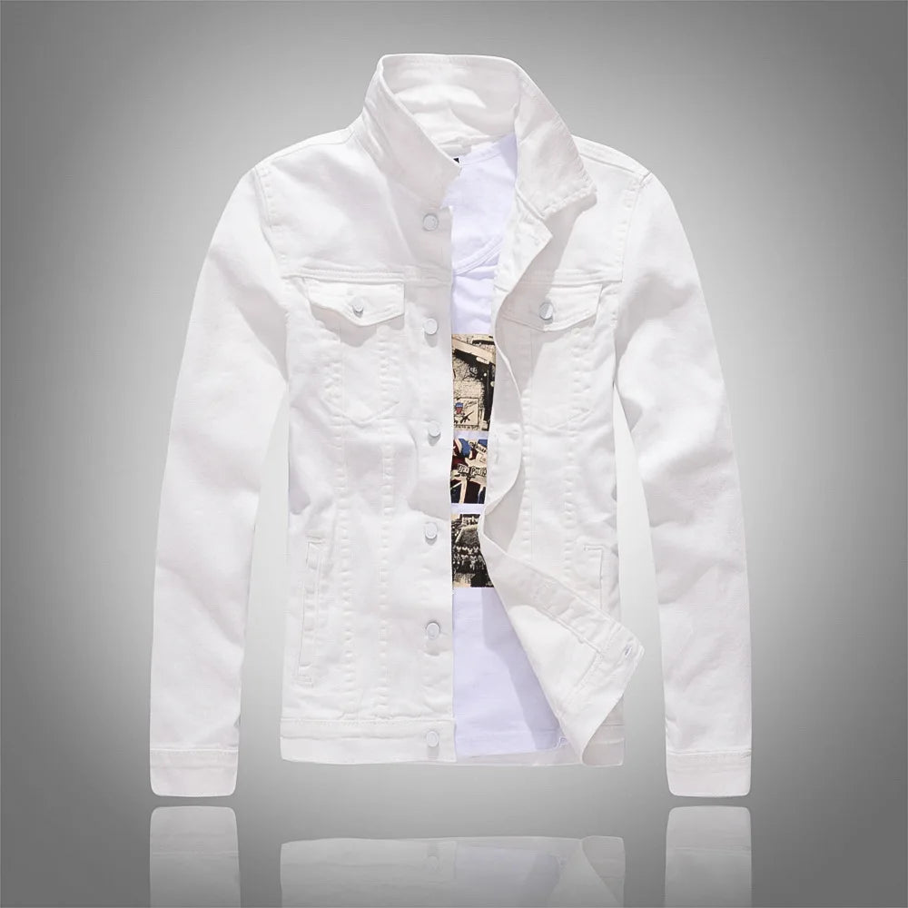 Jeans Coats Jacket Men's Korean Style Spring and Autumn Denim Jacket Slim Long-Sleeved Casual Denim Jacket Solid Color Young Boy