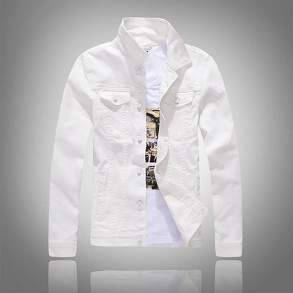 Jeans Coats Jacket Men's Korean Style Spring and Autumn Denim Jacket Slim Long-Sleeved Casual Denim Jacket Solid Color Young Boy