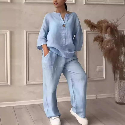 Fashion Women Cotton 2 Piece Set Long Sleeve