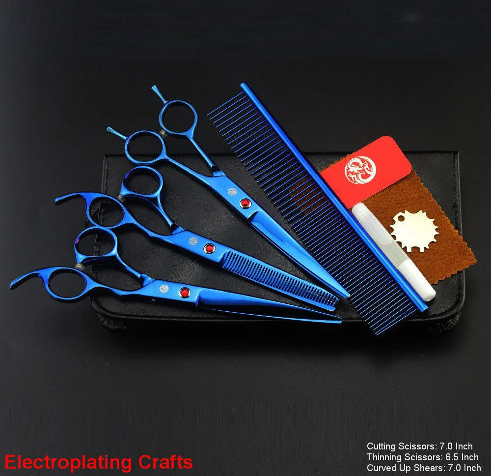 Brand Pet Grooming Scissors Set 7 8 Inch Professional Japan 440C Dog Shears Hair Cutting Thinning Curved Scissors With Comb Bag